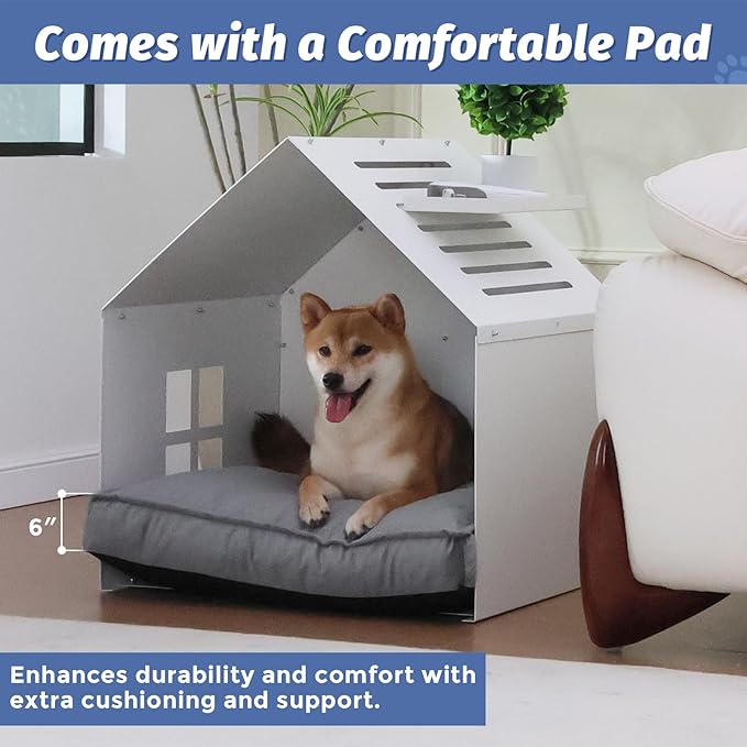 Modern Metal Dog House with Plush Cushion – Open Design Dog Bed, Cozy Pet Cave for Dogs & Cats, Stylish Indoor Pet Furniture