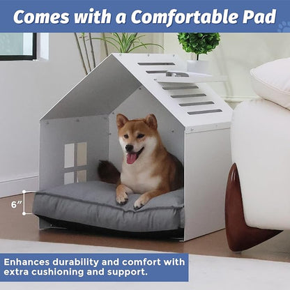 Modern Metal Dog House with Plush Cushion – Open Design Dog Bed, Cozy Pet Cave for Dogs & Cats, Stylish Indoor Pet Furniture