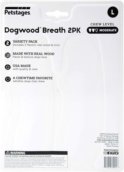 Petstages Dogwood Wood Durable Dog Chew Toys, Real Wood & Mint, 2-Pack, Large