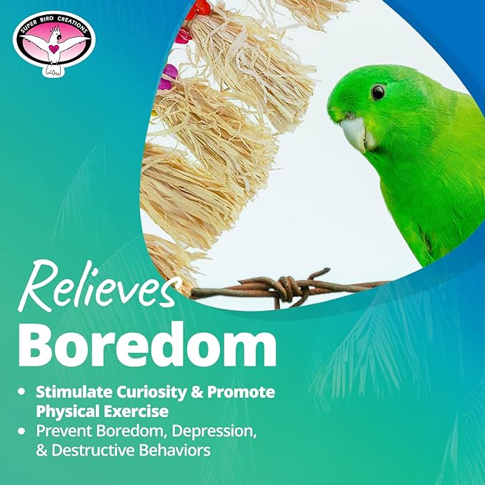 Super Bird Creations SB1094 Hula Skirt Bird Toy - Engaging Natural Bird Play - Ideal for Cockatiels Parakeets Parrots - Durable Enrichment Toy for Birds - Bird Size Small/Medium - 14" x 3" x 1.5"