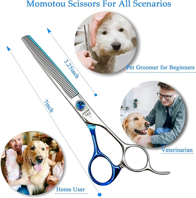 7'' Dog Grooming Scissors Set Straight Thinning Curved Chunker Shears 4pcs in 1 Set with Comb Dog Grooming Scissors Kit for Dogs and Cats