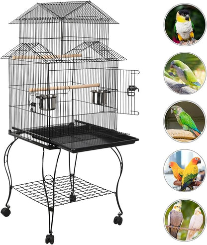 Yaheetech Budgie Cage 55-inch Rolling Standing Triple Roof Medium Parrot Cage Pet Bird Cage with Detachable Stand for Cockatiels Sun Parakeets Green-cheeked Conures Macaw