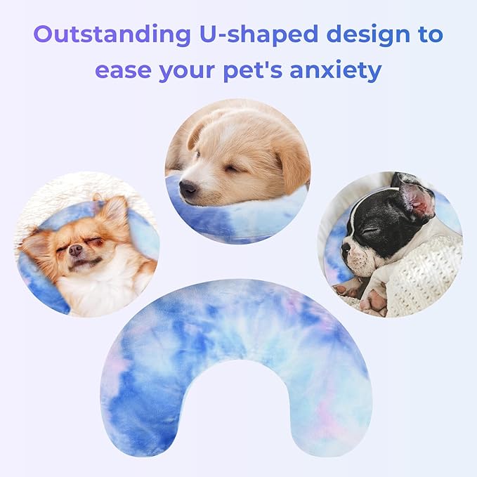 Dog Pillow, U-Shaped Dog Calming Pillow for Pet, Soft Dog Neck Pillow Machine Washable Dog Bed Pillow for Dog and Cat Enhance Sleep Quality(Tie-dye Purple Blue, Large)