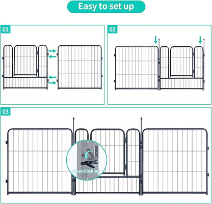 Dog Playpen,Portable Outdoor Dog Fence, Dog Playpen for Large/Medium/Small Dogs, Dog Fences for The Yard,with Doors Foldable Metal (24 inch, 16 Panels)