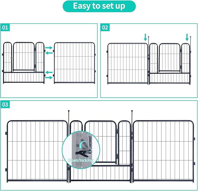 Dog Playpen,Portable Outdoor Dog Fence, Dog Playpen for Large/Medium/Small Dogs, Dog Fences for The Yard,with Doors Foldable Metal (24 inch, 08 Panels)