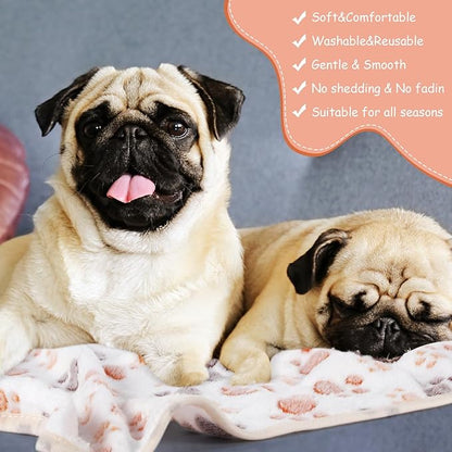 Chumia 40 Pcs Blankets Soft Fluffy Fleece Washable Pet Dog Sleep mat Paw Print Pattern Fleece Blankets for Pets Throw Warm Bed Mat for Dog Puppy Cat(24 x 16 Inch,White)