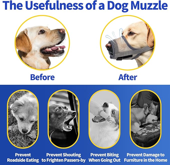 Dog Muzzle - Breathable Drinkable Adjustable Loop Pets Muzzle for German Shepherd Husky Labrador Retriever - Soft Air Mesh Muzzle for Small Medium Large Dogs Anti Biting Barking Chewing