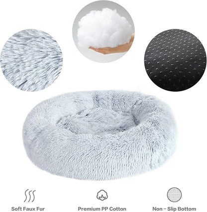 NOYAL Calming Donut Dog Bed for Small to Medium Dogs & Cats - Plush Faux Fur Anti-Anxiety Pet Bed with Machine Washable Cover & Non-Slip Base