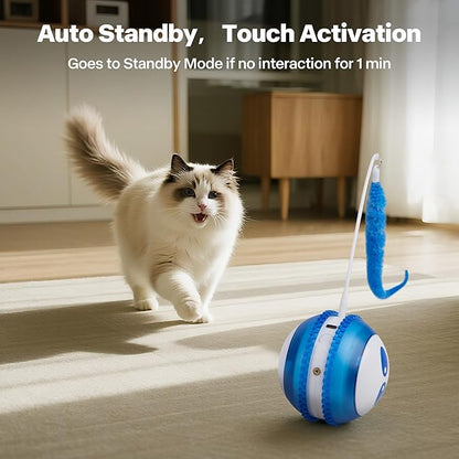 Pet Prime Interactive Cat Toy Motion Activated Cat Laser Toy Automatic Self Moving Ball with Bird Chirping,Rechargeable Exercise Stimulation Toys for Bored Blue