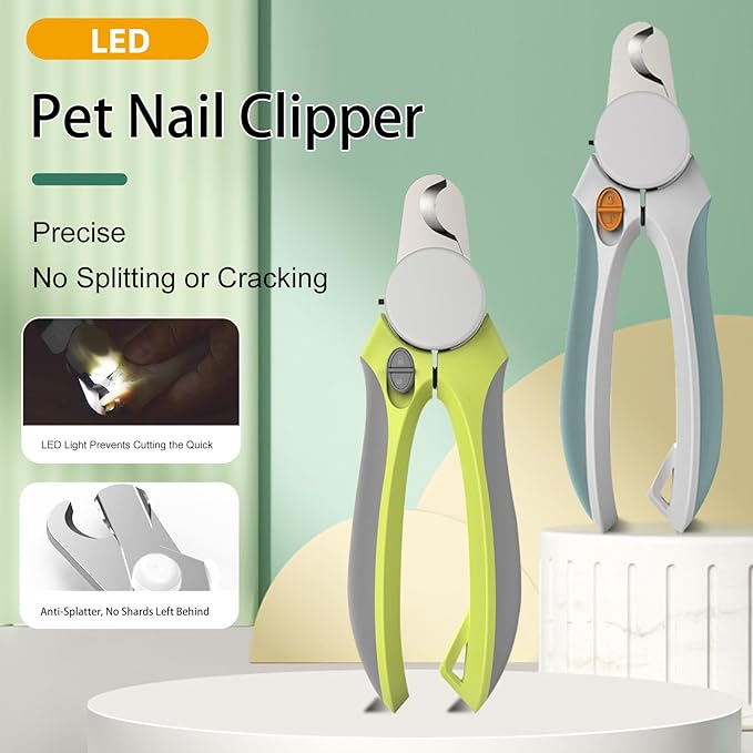 Cat Nail Clippers, EliaValth LED Dog Nail Clippers, Dog Nail Trimmers, Nail Grinder and Toenail Clippers for Thick Nails, Grooming Tool with Ergonomic Handle, Suitable for Small and Large Pets Yellow