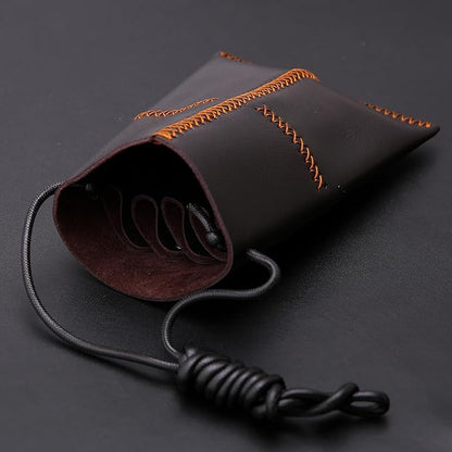Dog Grooming Scissors Storage Bag: Hand-stitched, Show-quality Head Layer Calf Leather, Holds 5 Pairs of Dog Grooming Scissors Brown