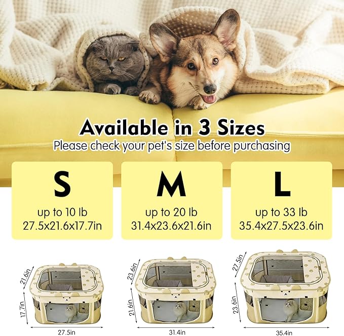 VCEPJH Portable Dog Playpen Foldable Pet Play Pen Collapsible Cat Tent Durable Puppy Crates Kennel Camping Doggy Playpen for Indoor Outdoor Travel Use Kitten Rabbit Animal(L)