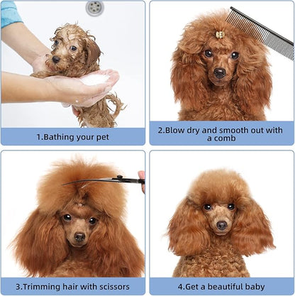 8.0 in 9CR Titanium Professional dog grooming scissors set,Grooming Scissors for Dogs Cats,Pet nail clippers,Shears, Straight,Curved,Thinning Shears,Comb for Full Body,Face, Nose,Ear,Paw