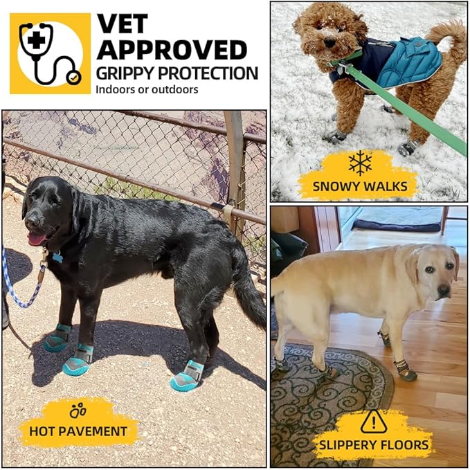 Hcpet Dog Shoes for Large Dogs, Waterproof Dog Booties for Small Medium Dogs, Anti-Slip Dog Boots & Paw Protectors for Hot Pavement Winter Snow Hiking with Reflective Straps Black Size 7