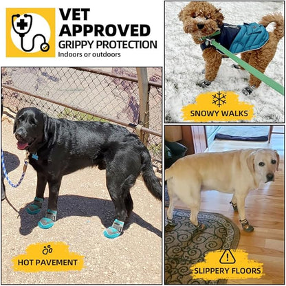 Hcpet Dog Shoes for Large Dogs, Waterproof Dog Booties for Small Medium Dogs, Anti-Slip Dog Boots & Paw Protectors for Hot Pavement Winter Snow Hiking with Reflective Straps Black Size 7