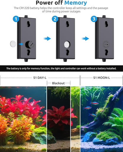 SEAOURA LED Aquarium Light, 12-18in Full Spectrum Lights for Fish Tank with Thermometer, 24/7 Programmable with Power Off Memory, WRGB Custom, 20 Level Brightness for Freshwater Aquariums