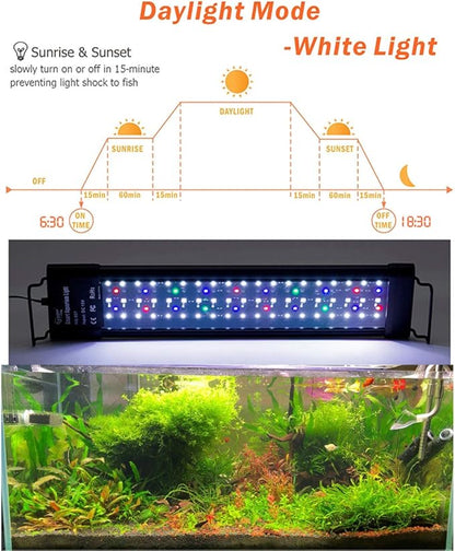 hygger Auto On Off LED Aquarium Light 18-24 Inches Dimmable 7 Colors Full Spectrum Fish Tank Light Fixture for Freshwater Planted Tank Build in Timer Sunrise Sunset