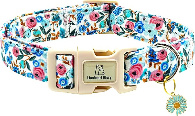 Lionheart glory Dog Collar Flowers Print Dogs Collar Spring Summer Cute Collars Dog Girl or Boy Soft Durable Adjustable Dog Collars for Large Dogs Pet Gift
