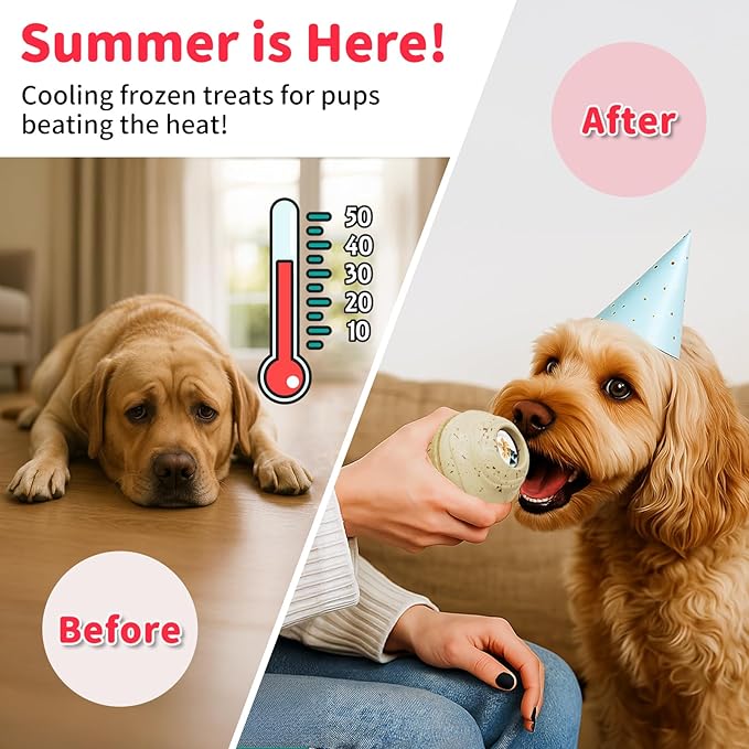 Interactive Dog Toys for Aggressive Chewers, /No Oil Needed/Smooth Screwing Frozen Treat Freezable Dog Puzzle Treat Dispensing Toy to Keep Them Busy for Small Medium Large Breeds, Cream White