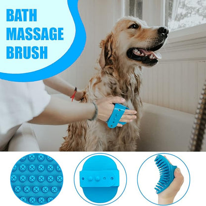 Dog Grooming Kit - 5 Pieces: Slicker Brush, Shedding Brush, Puppy Brush, Flea Comb, and Detangler Hair Brush Set in Blue