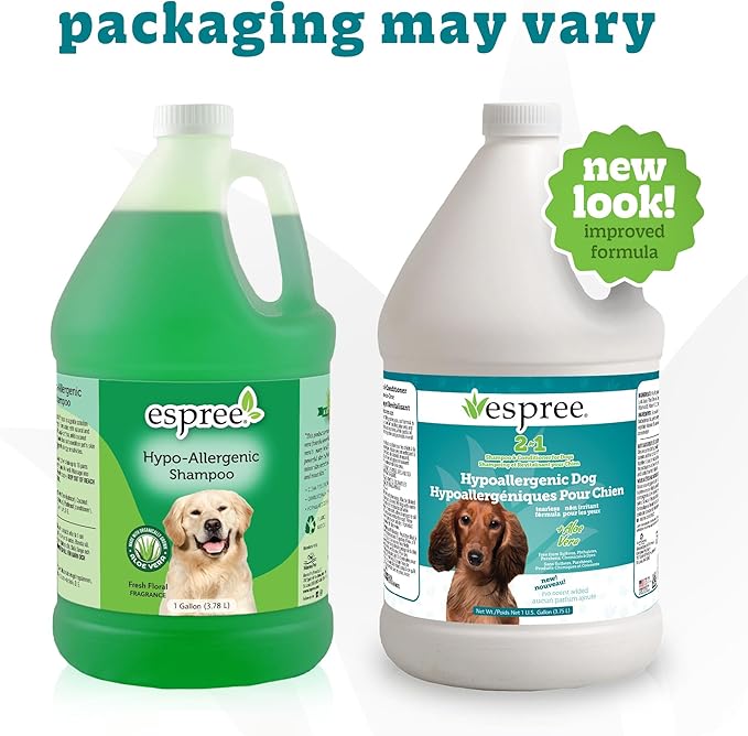 Espree Hypoallergenic Dog Shampoo & Conditioner, Tearless Formula with Aloe Vera, Sulfate-Free, Paraben-Free, Harsh Chemical and Dye-Free, Safe for Sensitive Skin, Gallon