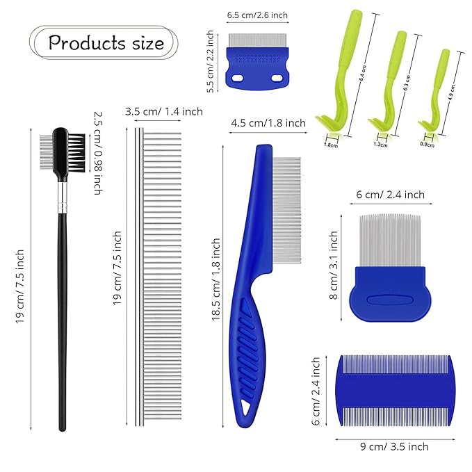 9 Pieces Cat Dog Flea Combs Dog Eye Stain Remover Combs Pets Grooming Comb Dog Tear Stain Comb for Dogs Gently Removing Eye Mucus and Crust