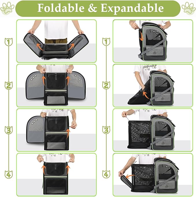 Cat Carrier Backpack, Large Cat Backpack Carrier Soft, Expandable Airline Approved Cat Carrier for Small Dogs Puppies Medium Cats Suitable for Hiking/Camping