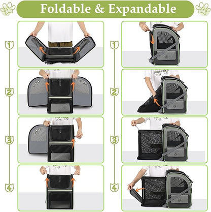 Cat Carrier Backpack, Large Cat Backpack Carrier Soft, Expandable Airline Approved Cat Carrier for Small Dogs Puppies Medium Cats Suitable for Hiking/Camping