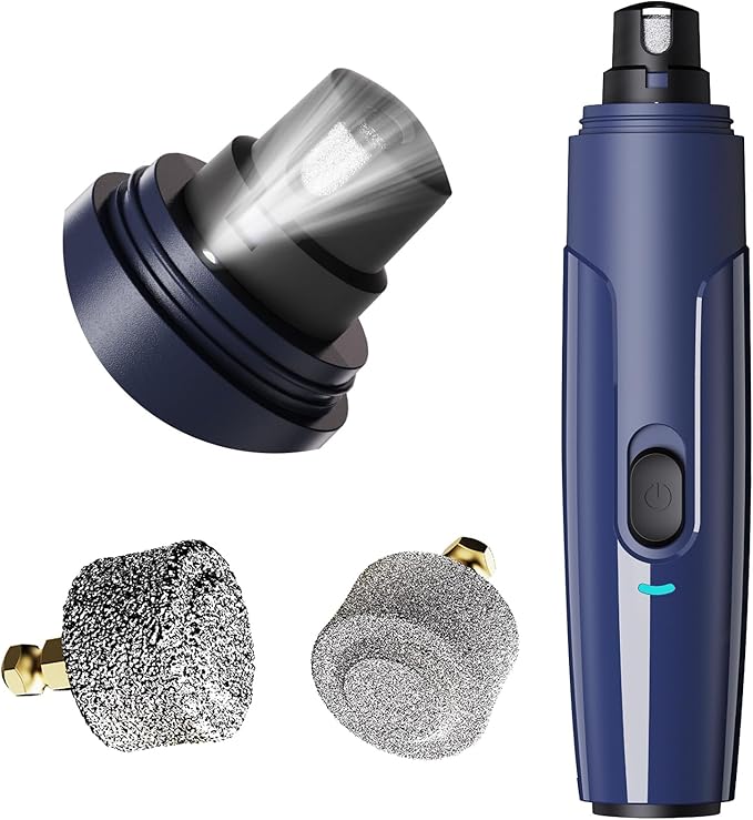 Bonve Pet Nail Grinder for Dogs - Electric Dog Nail Trimmers with 2 LED Lights Super Quiet, Coarse & Fine Wheels. Rechargeable, 2 Speeds for Small Large Dogs & Cats