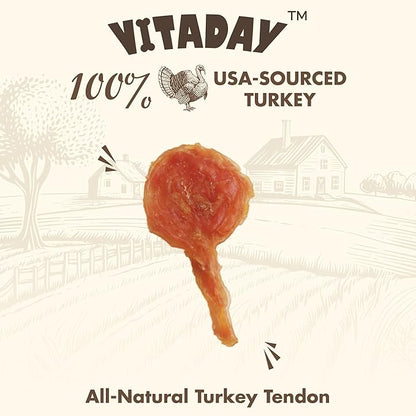 Turkey Tendon for Dogs, Turkey Tendon Lollipop Pack of 4, 100% Natural, USA-Sourced, High-Protein, Low-Fat, Grain Free, Chew, Rawhide Alternative, Hypoallergenic Puppy & Dog Treats