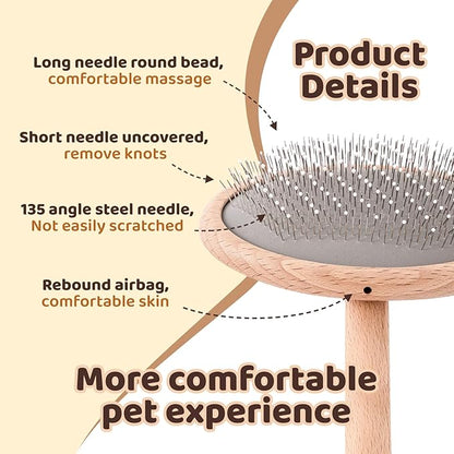 Dog Slicker Brush for Shedding, Grooming, Dematting - Long/Short Hair Pets, Poodle, Puppy & Indoor Cats, Oval Pin Brush with Coated Tips & Air-Cushion Design, Lightweight Beech Wood Body