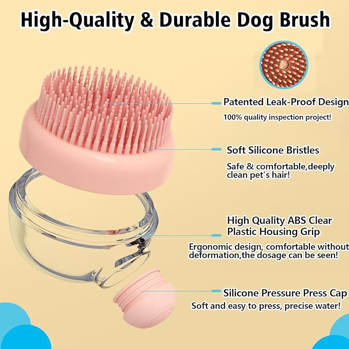 Dog Bath Brush,Dog Shampoo Brush,Cat Bath Brush,Cat Shampoo Brush,Cat Shampoo Brush,Dog/Pet Grooming/Scrubber,with Shampoo Dispenser,Suitable for dog and cat showers