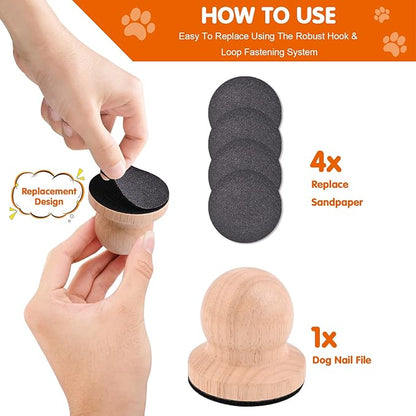 Dog Nail File Dog Scratch Board for Nails Wooden Handicraft Cat Dog Nail Scratch Pad with 4 Pcs Replaceable Sandpaper Dog Trainning Accessories Stress Free Nail Filing for Dogs(Wood)