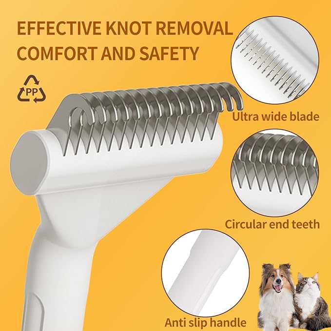 Dog&Cat Hair Grooming Rake Deshedding, Dematting Tool - Undercoat Rake for Dogs, Cats - Extra Wide Dog Grooming Brush,Reduce Shedding by 95%