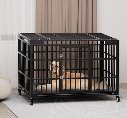 54 Inch Heavy Duty Dog Crate with Wheelsï¼_ndestructible Escape-Proof Dog Cage for Large Dogs, Extra Large XL XXL Indestructible Dog Crate with Removable Tray.