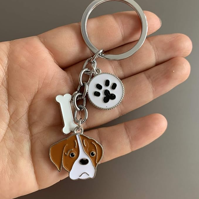 Dog Keychain, Puppy Keyring Keyfob Metal Pet ID Tags for Clothing Bag Adornment Accessory (1-Boxer)