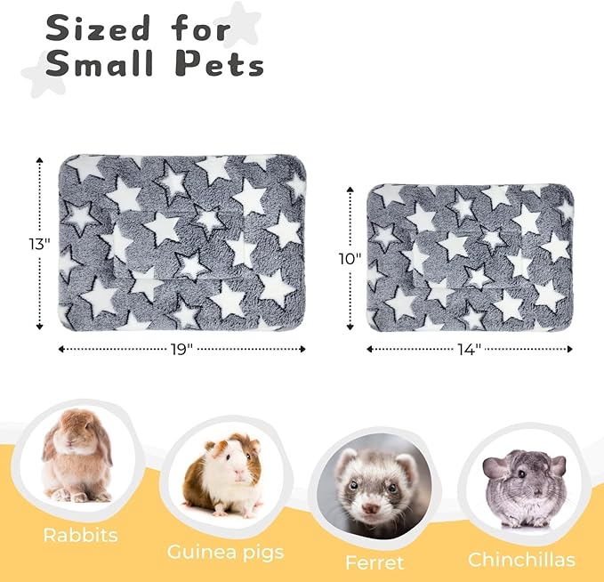 4-Pack Guinea Pig Bed, Washable Bunny Mat, Fleece Rabbit Bedding, Soft Flannel Small Animal Cage Liner, Blanket for Hamster Ferret - 14"x10"