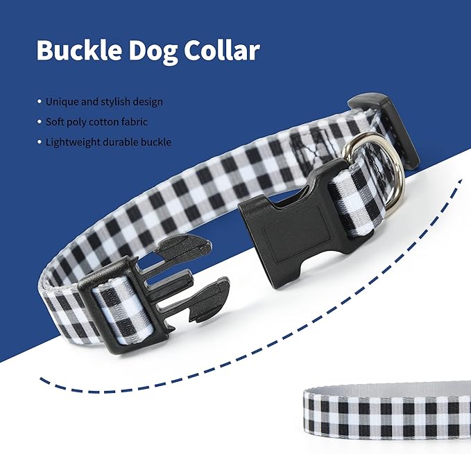 Mile High Life Dog Collar | Cute Puppy Collars | Lightweight Girl Dog Collar | Soft Boy Dog Collars | w Geometric Plaid Wave Line Pattern (White Plaid, Medium)