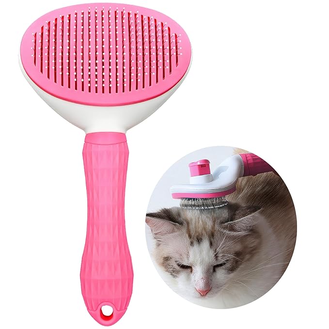Dog Cat Brush Self Cleaning Slicker with Massage Rounded Particles Removes Loose Hair Tangles,Skin Friendly Washable