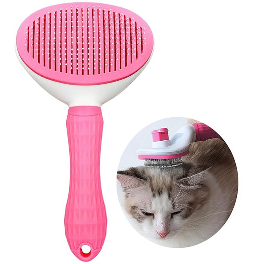 Dog Cat Brush Self Cleaning Slicker with Massage Rounded Particles Removes Loose Hair Tangles,Skin Friendly Washable