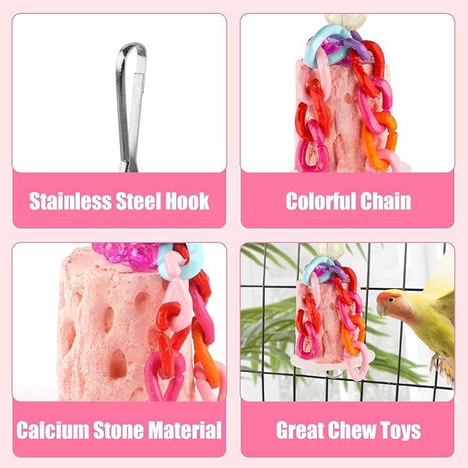 2PCS Bird Beak Grinding Stone, Calcium Stone Parrot Chew Toys Cage Hanging Bite Accessories for Hamster, Budgies, Parakeets, Cockatiels, Conures