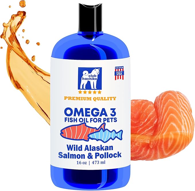 Wild Alaskan Salmon & Pollock Oil for Dogs – Itchy Skin, Shedding, Allergy & Joint Relief – NASC Certified Omega 3s – 16oz Liquid Food Topper – Club Hachiko