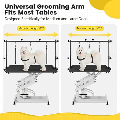 Dog Grooming Table Arm - Adjustable 35" Height, 32"-47" Width, Dog Grooming Arm with Clamp and No-Sit Haunch Holders - Perfect for Medium & Large Pets (Grooming Table Not Included)