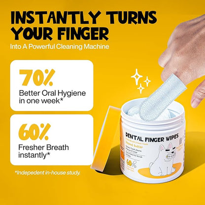 Teeth Cleaning Wipes 60 Packs - Peanut Butter Dental Wipes to Reduce Plaque & Tartar for Dogs & Cats - Pet Dental Wipes for Oral Freshness