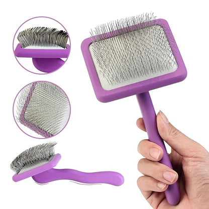 Dog Slicker Brush for Grooming Pet Hair, Large Size, Purple, Long Haired Brush For Dogs (Poodles, Goldendoodles, Labradoodles), Long Pin Brush For Dematting