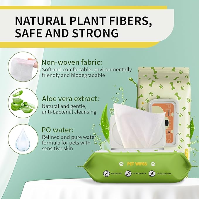 PET Wipes for Dogs & Cats, Cleaning and Hydrating, Unscented, for Paws, Body and Butt - Hypoallergenic & Vet Recommended, Safe for All Breeds, 80 Count