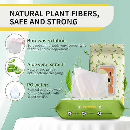 PET Wipes for Dogs & Cats, Cleaning and Hydrating, Unscented, for Paws, Body and Butt - Hypoallergenic & Vet Recommended, Safe for All Breeds, 80 Count