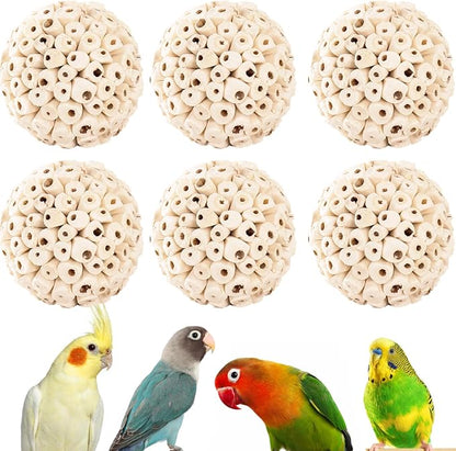 Bird Toys Sola Balls 2.36'' - 6PCS, Bird Foraging Toy, Soft Sola Atta Ball, Parrot Chew Shred Toy for Sharpening Claws and Beaks for Cockatiel, Parakeets, Conure, Love Birds, Budgie and Small Birds