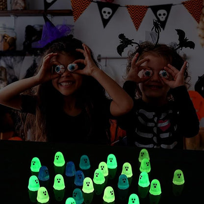 56 Pcs Luminous Mini Ghosts,Halloween Tiny Resin Ghosts Figures Glow in The Dark mini Ghosts Miniature Statue for Plant Pot Landscape Lawn Landscape Home Party Decor