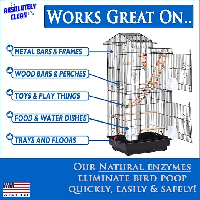 Absolutely Clean Amazing Bird Cage Cleaner and Deodorizer - Just Spray/Wipe - Safely & Easily Removes Bird Messes Quickly and Easily - Made in The US - Fragrance Free - (16oz Pack of 6)